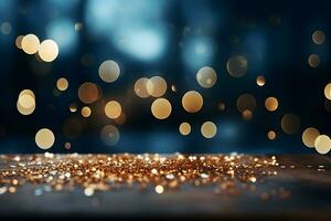 abstract background with Dark blue and gold particle,  Christmas background, holiday concept. generative ai photo