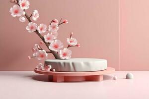 Modern background platform with pink product display  podium. stand show cosmetic product. Generative AI photo