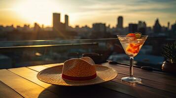 Fresh cocktail with sombrero on the table AI Generative photo