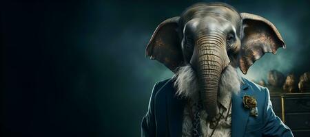 retrato de un elefante vistiendo lentes y un traje.copia espacio. generativo ai foto