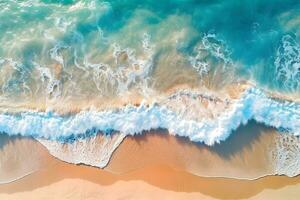 an aerial view of the ocean waves on a sandy beach. generative ai photo