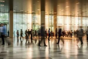 blurred image of business people walking. generative ai photo
