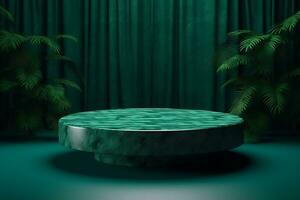 stone malachite podium pedestal for presentation render green emerald background,  generative ai photo