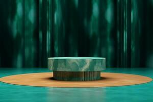 stone malachite podium pedestal for presentation render green emerald background,  generative ai photo