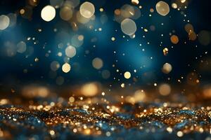 abstract background with Dark blue and gold particle,  Christmas background, holiday concept. generative ai photo