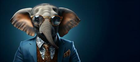 portrait of a elephant wearing glasses and a suit.copy space. generative ai photo