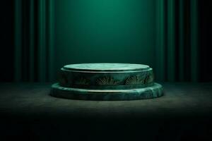 stone malachite podium pedestal for presentation render green emerald background,  generative ai photo