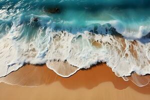 an aerial view of the ocean waves on a sandy beach. generative ai photo