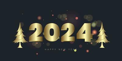 2024 Happy New Year With an illustration gold number. and 3Ds text Premium vector design for posters, banners, calendar and greetings banner design