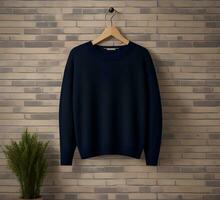 Hanging white sweater Mockup With brick Background ai generate photo