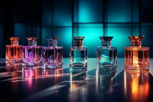 perfume bottles mockup for perfume product on the dark tone background photo