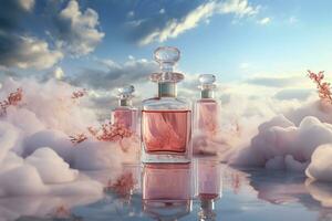 perfume bottles  mockup with nature background photo