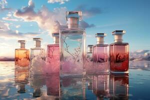 perfume bottles  mockup with nature background photo