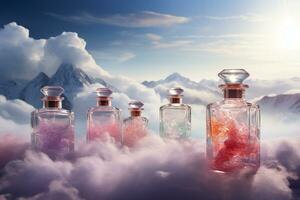 perfume bottles  mockup with nature background photo