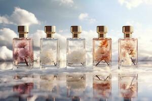 perfume bottles  mockup with nature background photo
