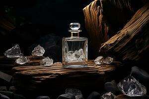 perfume bottles  mockup on the rock nature background photo