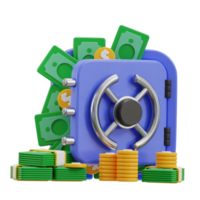 3d safe vault icon with money illustration png