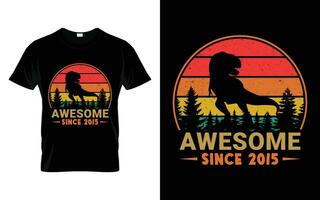 Awesome Since 2015 Birthday Boys Girls Dinosaur T Rex Retro Vintage Happy Birthday T-Shirt vector