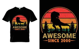Awesome Since 2000 Birthday Boys Girls Dinosaur T Rex Retro Vintage Happy Birthday T-Shirt vector