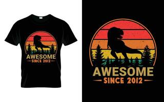 Awesome Since 2012 Birthday Boys Girls Dinosaur T Rex Retro Vintage Happy Birthday T-Shirt vector