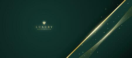 Luxurious dark green background with sparkling gold lines design. vector