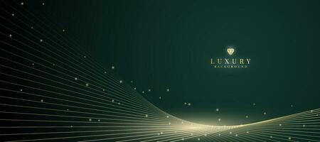 Luxurious dark green background with sparkling gold lines design. vector