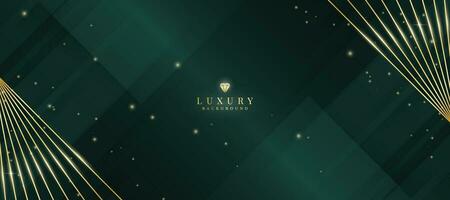 Luxurious dark green background with sparkling gold lines design. vector