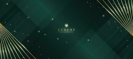 Luxurious dark green background with sparkling gold lines design. vector