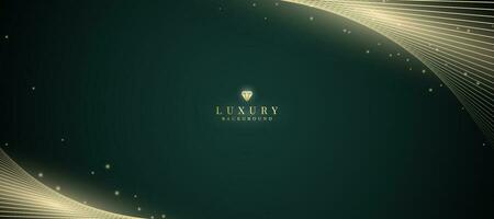 Luxurious dark green background with sparkling gold lines design. vector