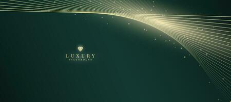 Luxurious dark green background with sparkling gold lines design. vector