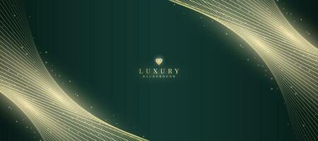 Luxurious dark green background with sparkling gold lines design. vector