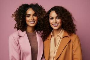 Happy beautiful black friends posing in studio portrait together photo