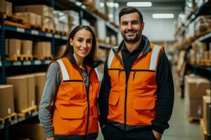 Young woman warehouse worker has ankle sprain from slip and fall with friends support photo