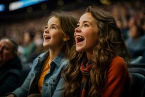 Supportive mother enthusiastically cheers for her daughters team during games photo