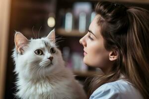 A veterinarian doctor examines the cats ear carefully photo