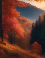 autumn scenery in misty mountains illustration photo