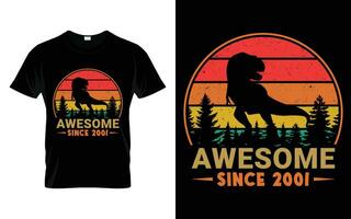 Awesome Since 2001 Birthday Boys Girls Dinosaur T Rex Retro Vintage Happy Birthday T-Shirt vector