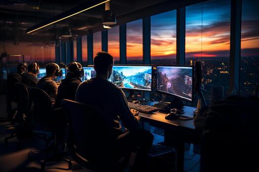 team of programer working with computer photo