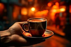 hand holding a cup of coffee heartwarming vibes photo