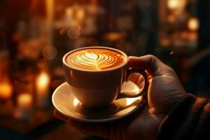 hand holding a cup of coffee heartwarming vibes photo