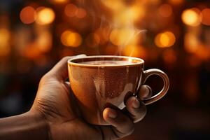 hand holding a cup of coffee heartwarming vibes photo