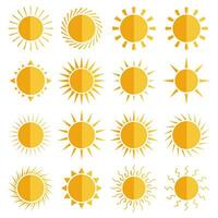 Collection of cute flat design sun icons vector