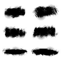 Collection of black ink brush strokes with grunge splashes. Artistic black ink brush stroke splash, dirty black ink stain vector