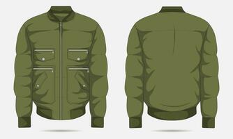 Army green bomber jacket mockup front and back view vector