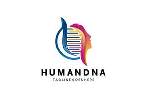Human dna logo design, modern abstract beautiful woman science genetic vector illustration