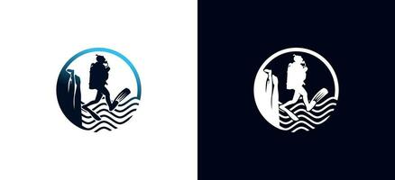 silhouette of diver person jumping from cliff for scuba diving logo design vector