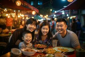 family eating Happily at the Street Food Market photo