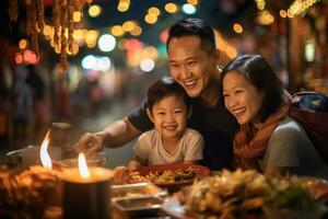 family eating Happily at the Street Food Market photo