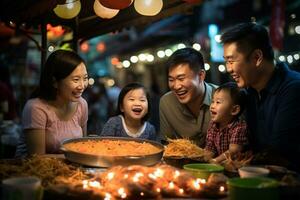 family eating Happily at the Street Food Market photo