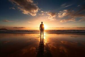 a man standing and looking at the sky at the seaside photo